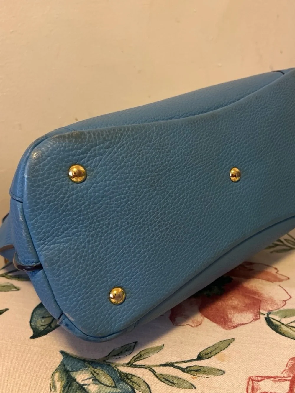 MCM Turquoise Blue Leather Top-Handle Satchel with Gold Hardware